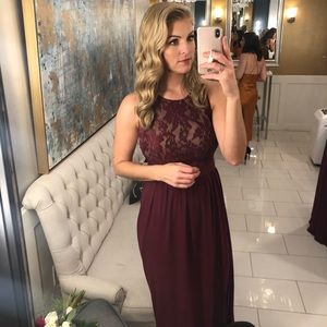 Lulu’s Forever And Always Burgundy Lace Maxi